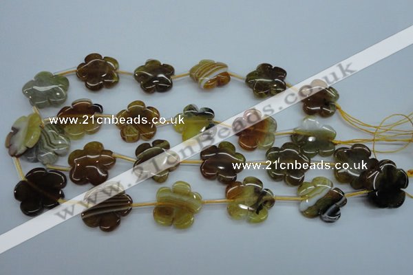 CAG5393 15.5 inches 24mm carved flower dragon veins agate beads