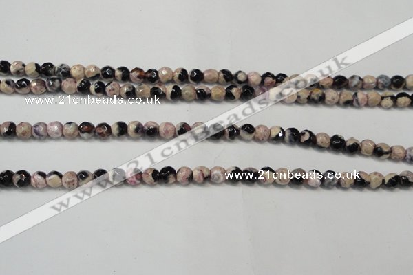 CAG5651 15 inches 4mm faceted round fire crackle agate beads