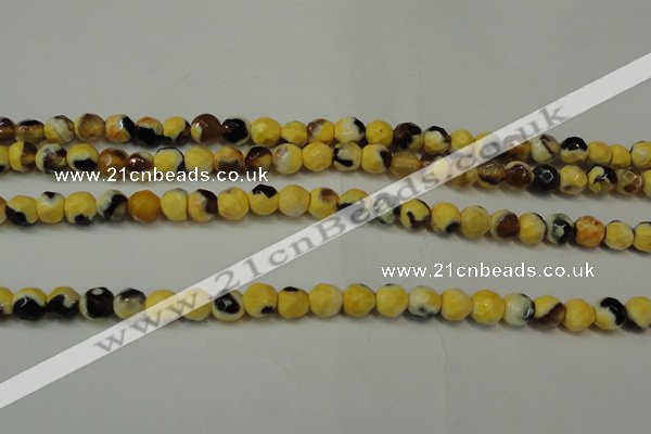 CAG5653 15 inches 4mm faceted round fire crackle agate beads