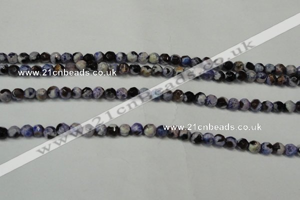 CAG5654 15 inches 4mm faceted round fire crackle agate beads