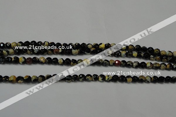 CAG5656 15 inches 4mm faceted round fire crackle agate beads