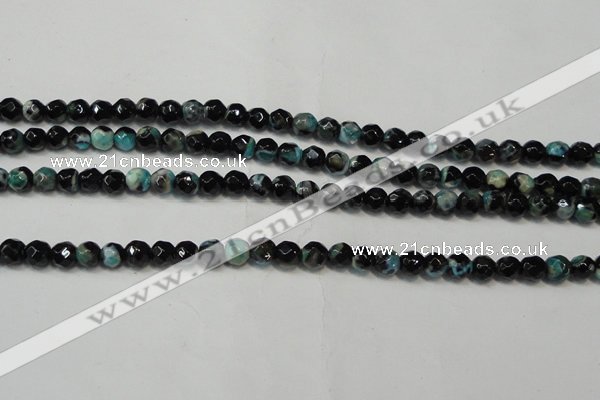 CAG5657 15 inches 4mm faceted round fire crackle agate beads