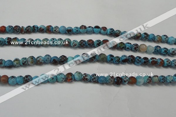 CAG5658 15 inches 4mm faceted round fire crackle agate beads