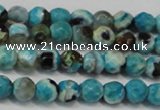 CAG5659 15 inches 4mm faceted round fire crackle agate beads