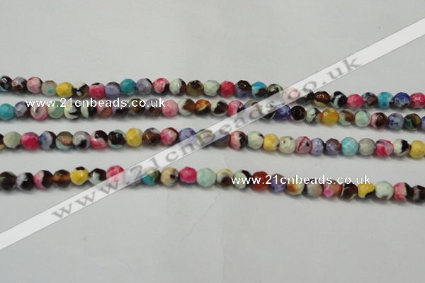 CAG5661 15 inches 4mm faceted round fire crackle agate beads