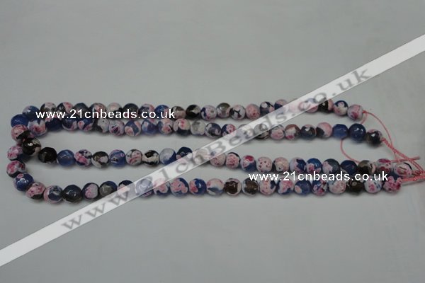 CAG5687 15 inches 8mm faceted round fire crackle agate beads