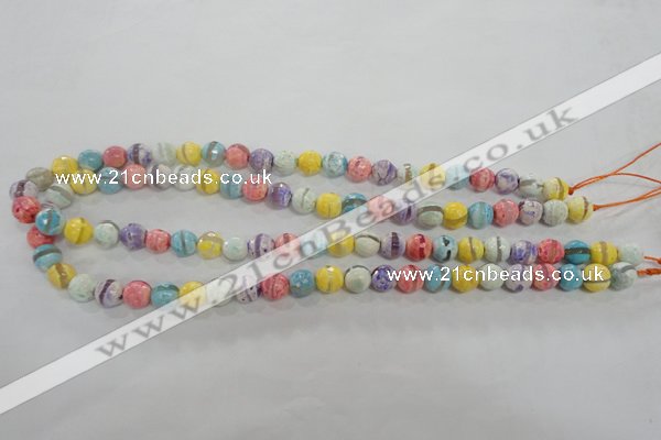 CAG5706 15 inches 8mm faceted round tibetan agate beads wholesale