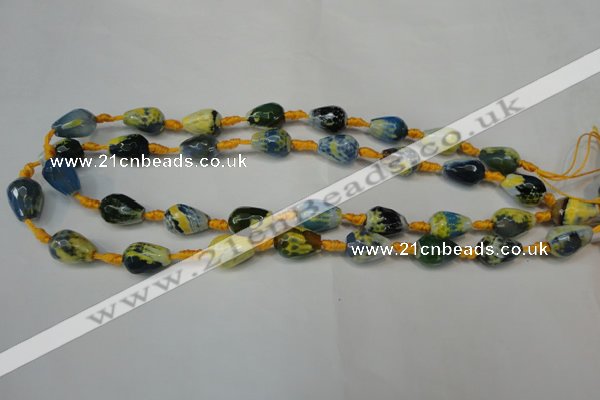 CAG5716 15 inches 10*14mm faceted teardrop fire crackle agate beads
