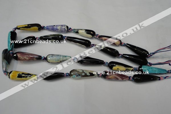 CAG5759 15 inches 10*30mm faceted teardrop fire crackle agate beads