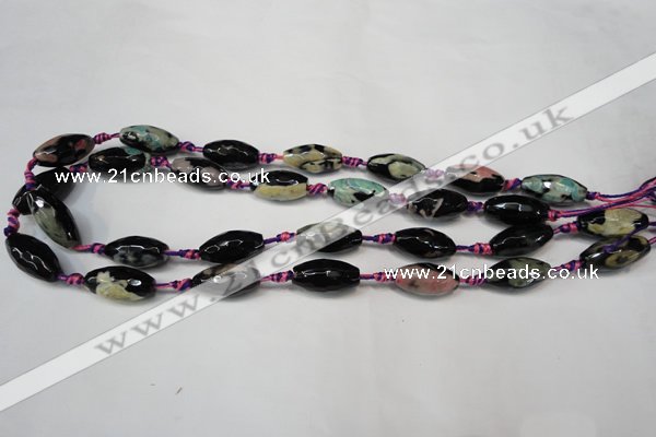 CAG5777 15 inches 10*20mm faceted rice fire crackle agate beads