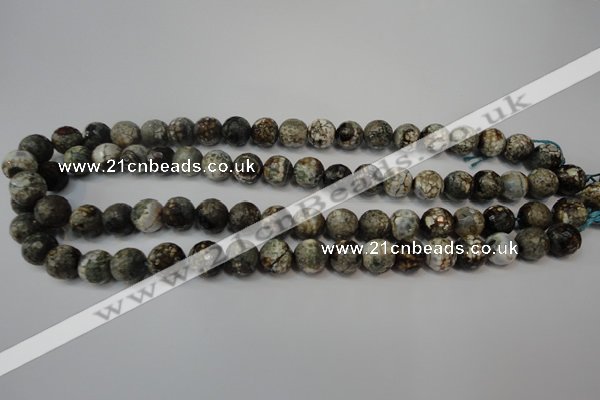 CAG5815 15 inches 10mm faceted round fire crackle agate beads