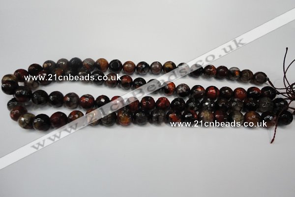 CAG5816 15 inches 10mm faceted round fire crackle agate beads