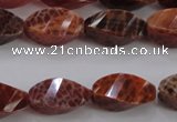 CAG583 15.5 inches 10*20mm faceted & twisted rice natural fire agate beads