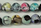 CAG5830 15 inches 12mm faceted round fire crackle agate beads