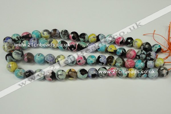 CAG5830 15 inches 12mm faceted round fire crackle agate beads