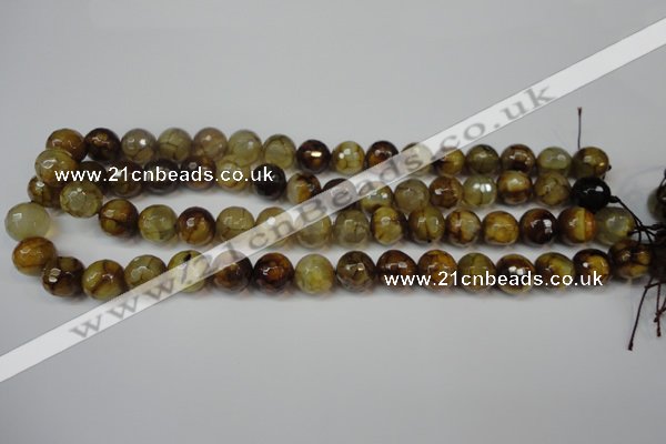 CAG5831 15 inches 12mm faceted round fire crackle agate beads