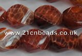 CAG584 15.5 inches 15*20mm faceted & twisted rice natural fire agate beads