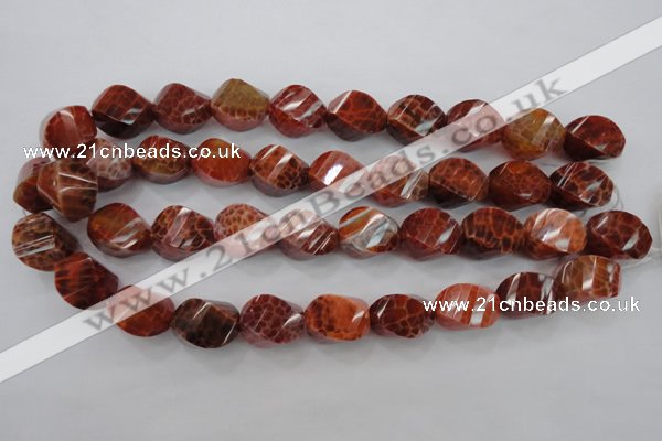 CAG584 15.5 inches 15*20mm faceted & twisted rice natural fire agate beads
