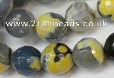 CAG5842 15 inches 14mm faceted round fire crackle agate beads