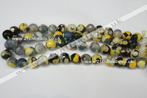 CAG5842 15 inches 14mm faceted round fire crackle agate beads