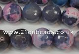 CAG5844 15 inches 14mm faceted round fire crackle agate beads