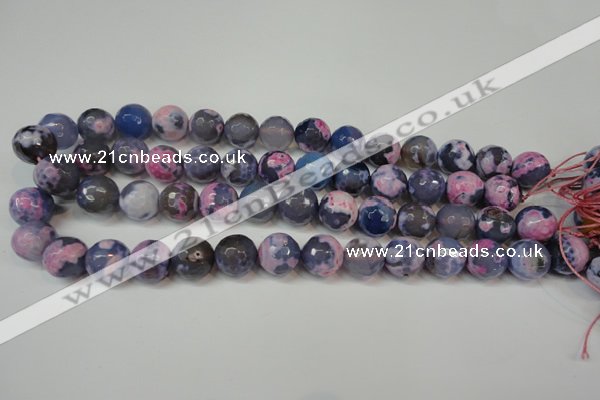 CAG5844 15 inches 14mm faceted round fire crackle agate beads