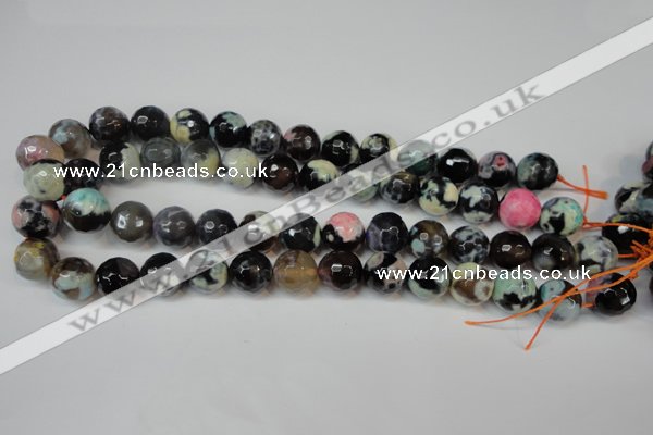 CAG5847 15 inches 14mm faceted round fire crackle agate beads