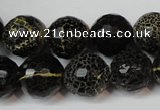 CAG5848 15 inches 14mm faceted round fire crackle agate beads