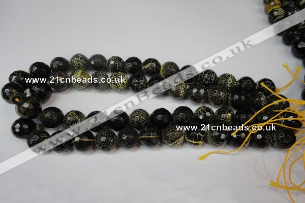 CAG5848 15 inches 14mm faceted round fire crackle agate beads