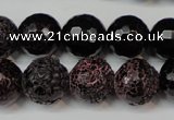 CAG5849 15 inches 14mm faceted round fire crackle agate beads