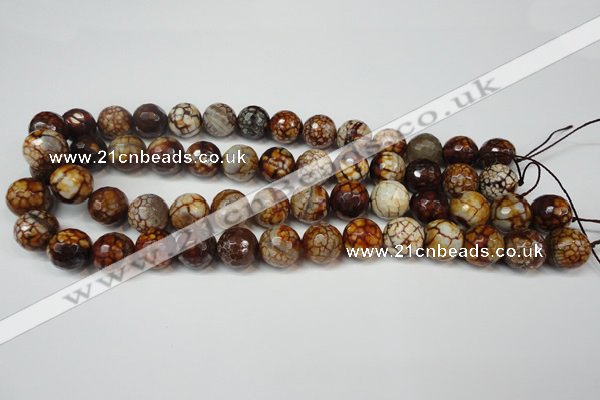 CAG5850 15 inches 14mm faceted round fire crackle agate beads