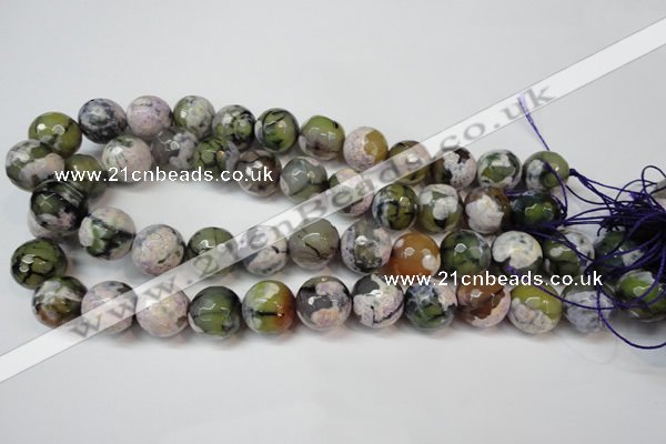 CAG5856 15 inches 16mm faceted round fire crackle agate beads