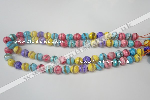 CAG5890 15 inches 10mm faceted round tibetan agate beads wholesale