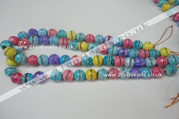 CAG5892 15 inches 12mm faceted round tibetan agate beads wholesale