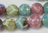 CAG5894 15 inches 14mm faceted round tibetan agate beads wholesale