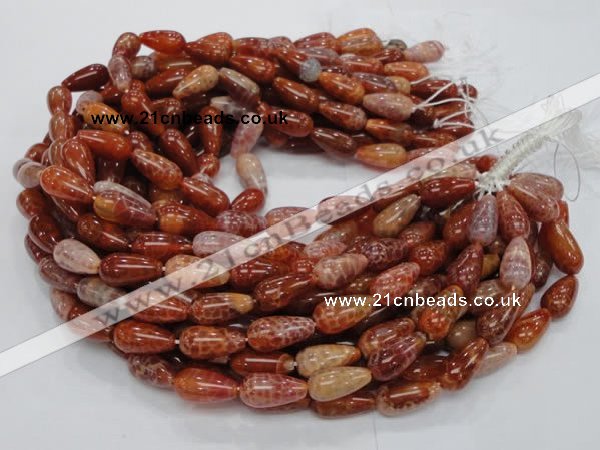CAG593 15.5 inches 8*16mm teardrop natural fire agate beads