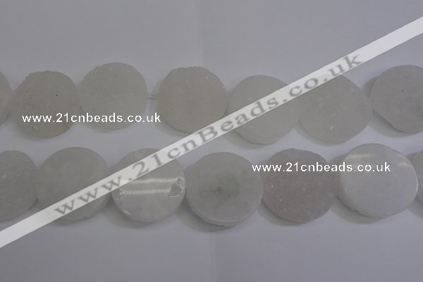 CAG5984 15.5 inches 35mm coin white agate gemstone beads