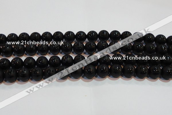 CAG6002 15.5 inches 8mm carved round matte black agate beads