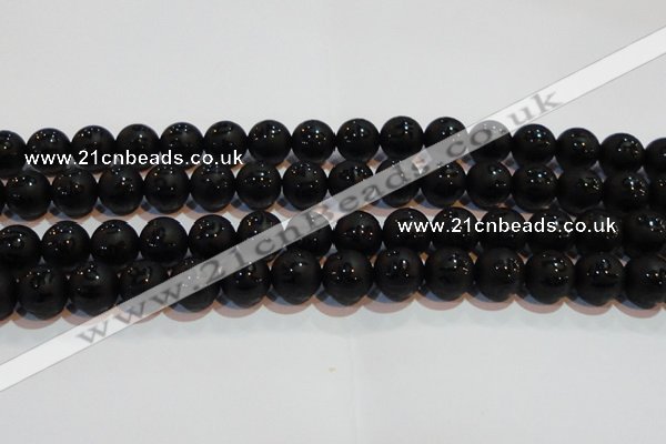 CAG6003 15.5 inches 10mm carved round matte black agate beads