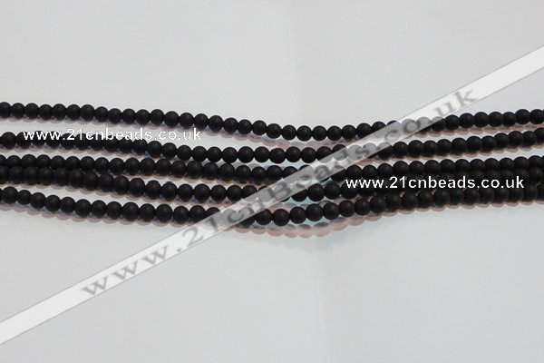 CAG6010 15.5 inches 4mm round matte black agate beads