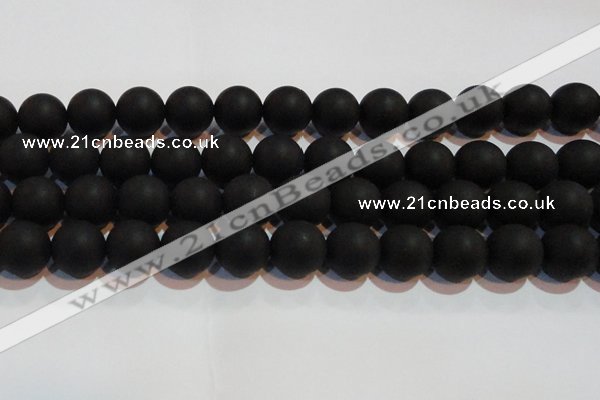 CAG6015 15.5 inches 14mm round matte black agate beads