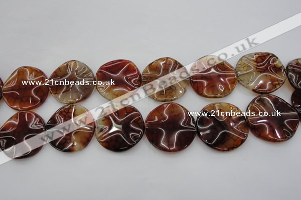 CAG6056 15.5 inches 30mm wavy coin dragon veins agate beads