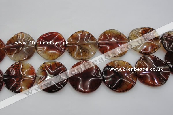 CAG6057 15.5 inches 40mm wavy coin dragon veins agate beads