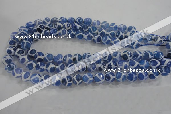 CAG6120 15 inches 8mm faceted round tibetan agate gemstone beads