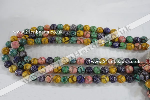 CAG6140 15 inches 8mm faceted round tibetan agate gemstone beads