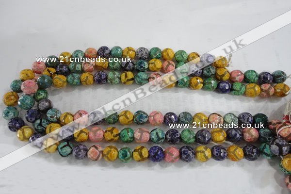 CAG6142 15 inches 12mm faceted round tibetan agate gemstone beads