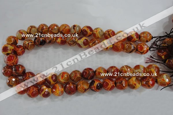 CAG6151 15 inches 12mm faceted round tibetan agate gemstone beads