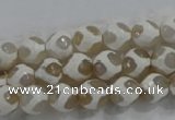 CAG6177 15 inches 12mm faceted round tibetan agate gemstone beads