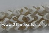 CAG6177 15 inches 12mm faceted round tibetan agate gemstone beads