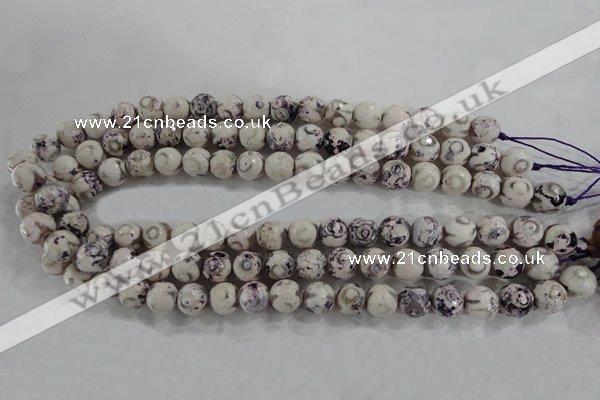 CAG6181 15 inches 12mm faceted round tibetan agate gemstone beads